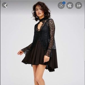 Free People Black Lace Long Sleeve Tunic!